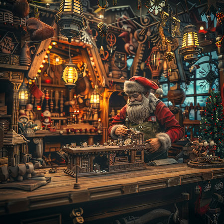 Santa Claus in Christmas market. Christmas and New Year holidays concept.の素材