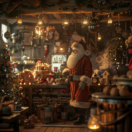 Santa Claus in his workshop. Christmas and New Year holiday concept.の素材