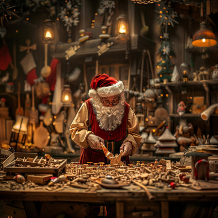 Santa Claus in the Christmas market. Christmas and New Year concept.の素材