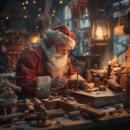 Santa Claus working in his workshop. Christmas and New Year concept.の素材