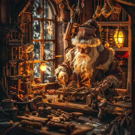 Santa Claus is working in his workshop. Christmas and New Year concept.の素材