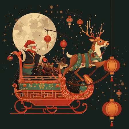 Santa Claus and reindeer in a sleigh. Vector illustration.の素材