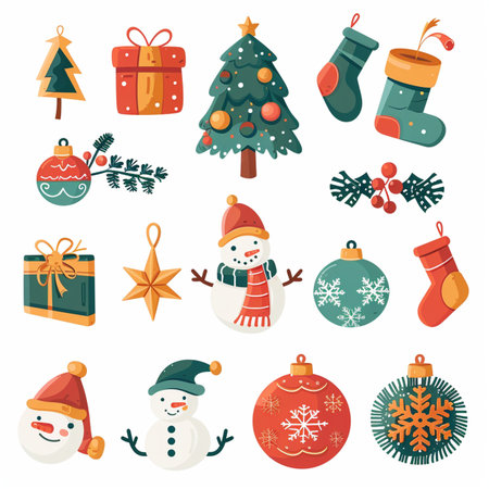 Set of Christmas icons in cartoon style. Vector illustration on white background.のイラスト素材