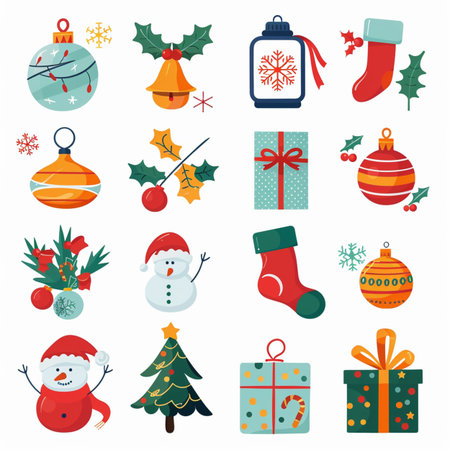Christmas and New Year icons set in flat style. Vector illustration.のイラスト素材
