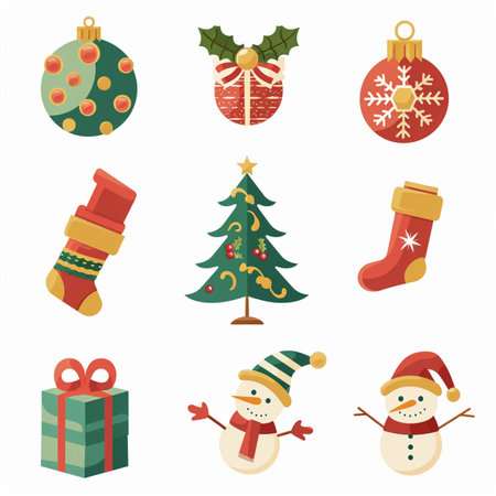 Set of christmas icons in flat style. Collection of christmas elements.のイラスト素材