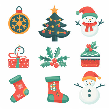 Set of christmas icons. Vector illustration in flat design style.のイラスト素材
