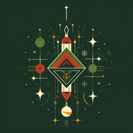 Vector illustration of abstract geometric composition with triangles and christmas balls.のイラスト素材