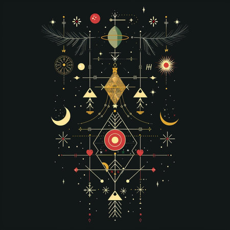 Vector illustration with mystic symbols and geometry elements. Sacred geometry. Abstract mystic sign.のイラスト素材
