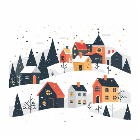 Winter village. Cute houses in the snow. Vector illustration.のイラスト素材