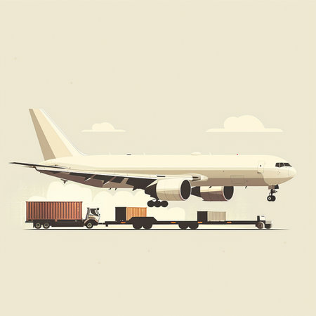 Airplane and cargo container. Freight transportation and logistics. Vector illustrationのイラスト素材