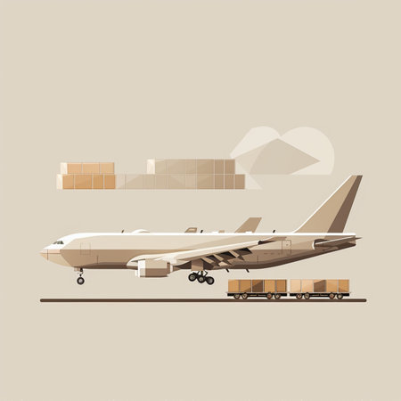 Airplane and cargo on the background of mountains. Vector illustration.のイラスト素材
