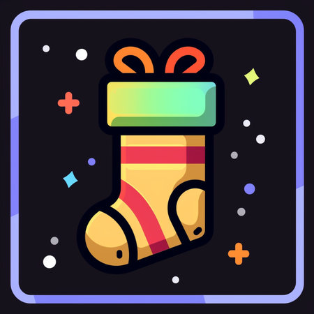 Christmas sock icon. Vector illustration in flat design style on dark background.のイラスト素材