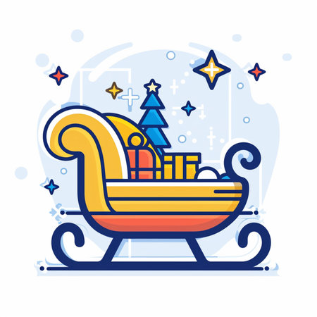 Santa Claus sleigh with gifts. Vector illustration in flat linear style.のイラスト素材