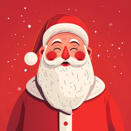Santa Claus face on red background. Vector illustration in flat style.のイラスト素材