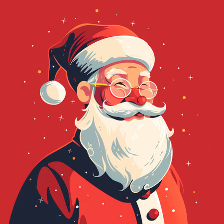 Santa Claus in red hat and glasses. Christmas and New Year vector illustration.のイラスト素材