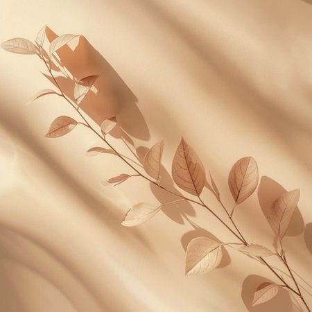 abstract floral background with leaves and shadows on a beige backgroundの素材
