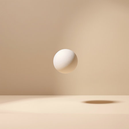 Minimal scene with white egg on beige background. 3d renderの素材