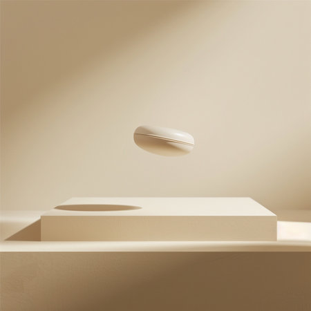 3d render of white podium for product display. Abstract background.の素材