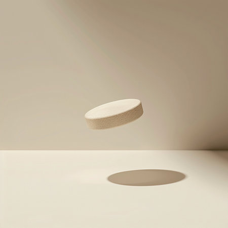 3d render of a simple white podium on a beige backgroundの素材