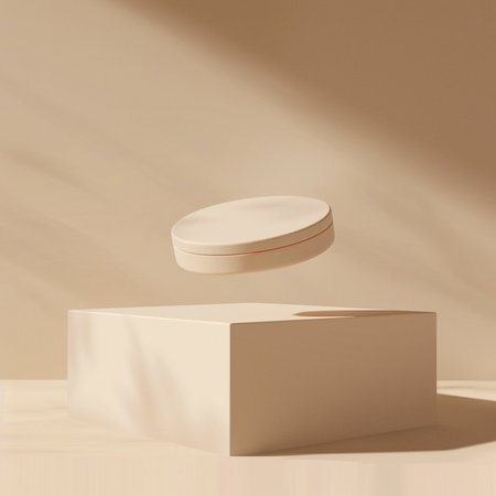 3d rendering, abstract minimalist background, beige podium for product presentationの素材
