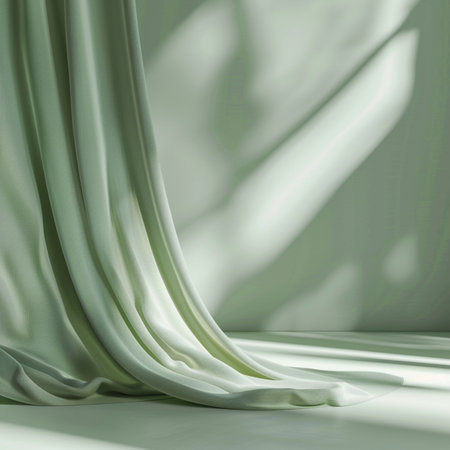 green curtain with shadow on the floor. 3d rendering mock upの素材