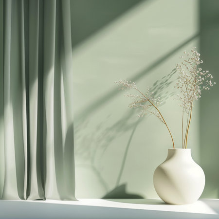 White vase with dried flowers on the window. 3d renderの素材