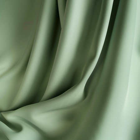 Closeup of rippled green satin fabric texture background.の素材
