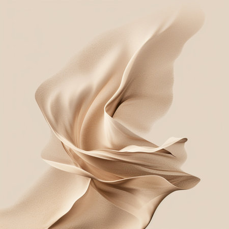 close up of a beige silk fabric on white background studioの素材