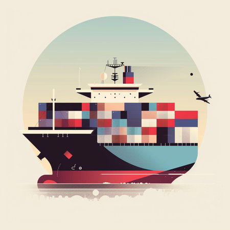 Cargo ship on the background of the sea. Vector illustration.のイラスト素材