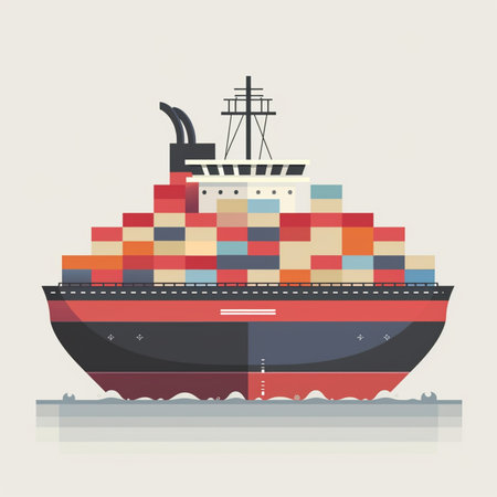 Cargo ship in the port. Vector illustration. Flat design.のイラスト素材