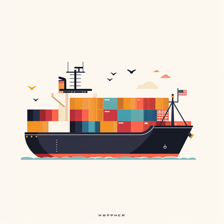 Cargo ship. Freight transportation. Vector illustration in flat styleのイラスト素材