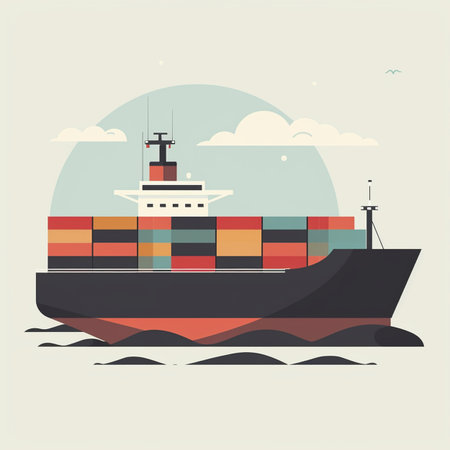 Cargo ship. Freight transportation. Vector illustration in flat styleのイラスト素材