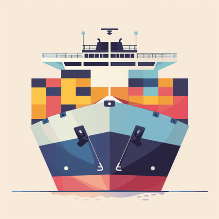 Cargo ship. Freight transportation. Vector illustration in flat styleのイラスト素材
