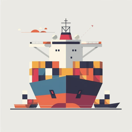Cargo ship flat vector illustration. Cargo ship in flat style isolated on light background.のイラスト素材
