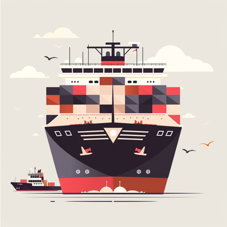 Cargo ship. Flat design. Vector illustration. Eps 10.のイラスト素材