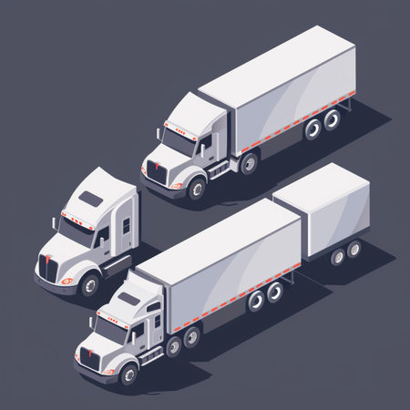 Trucks on a gray background. 3d isometric vector illustration.のイラスト素材