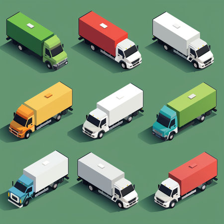 Different types of trucks. Set of isometric trucks. Vector illustration.のイラスト素材