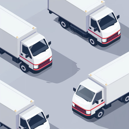 Isometric cargo trucks on the road. Vector illustration in flat style.のイラスト素材