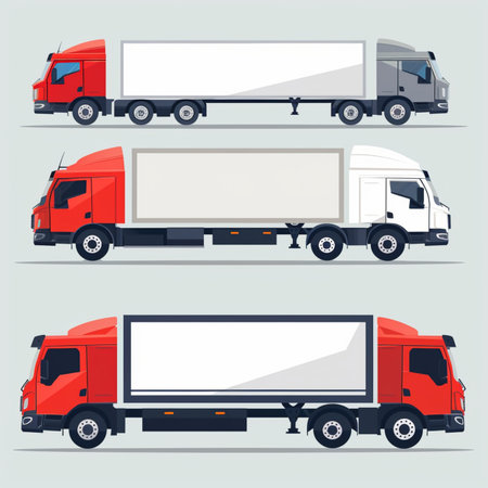 Set of different trucks. Vector illustration in flat style. Isolated on white background.のイラスト素材