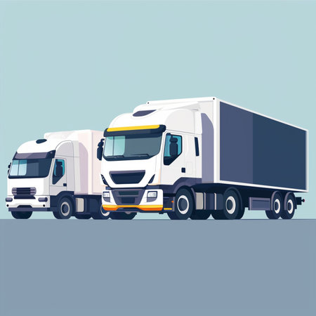 Trucks on the road. Vector illustration in flat style.のイラスト素材