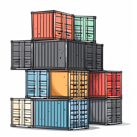 Illustration of a set of cargo containers on a white background.のイラスト素材