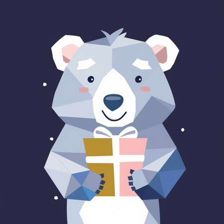 Cute koala with gift box. Vector illustration in flat style.のイラスト素材