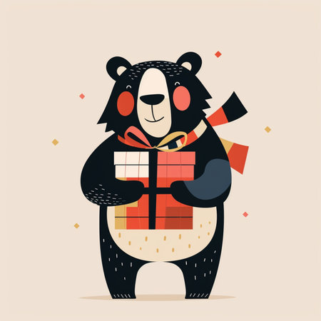 Greeting card with a cute cartoon bear. Vector illustration.のイラスト素材
