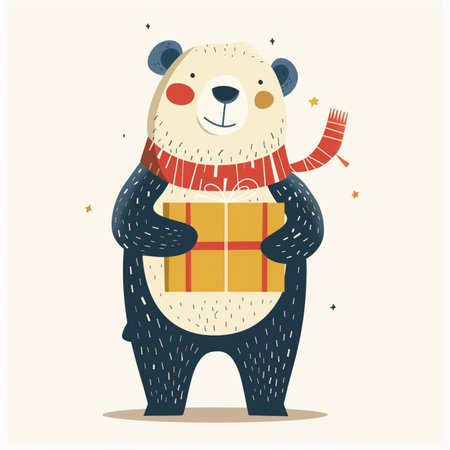 Cute panda with gift box. Vector illustration in flat style.のイラスト素材