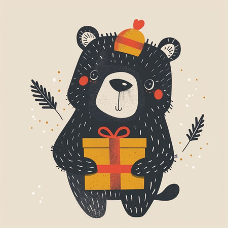 Cute panda with a gift in his hands. Vector illustration.のイラスト素材