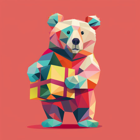 Vector illustration of a cute bear with a gift box. Flat style.のイラスト素材