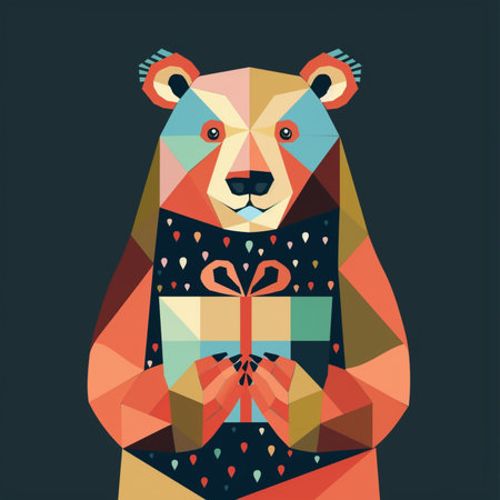 Cute cartoon bear with gift. Vector illustration in flat style.のイラスト素材