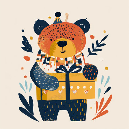 Polar bear with a gift. Vector illustration in low poly style.のイラスト素材