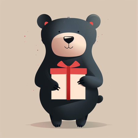 Cute hand drawn vector illustration of a cute bear with a gift.のイラスト素材