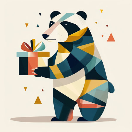 Cute hand drawn vector illustration of a cute bear with a gift.のイラスト素材